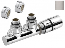 Sapho TWIN připojovací sada ventilů termostatická pro středové připojení 50mm, provedení broušená nerez