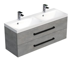 Skříňka s černou úchytkou a dvojumyvadlem SAT Cube Way 120x53x40 cm beton mat CUBE2C120ZBE