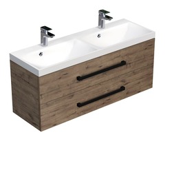 Skříňka s černou úchytkou a dvojumyvadlem SAT Cube Way 120x53x40 cm dub Wellington mat CUBE2C120ZDW