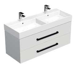 Skříňka s černou úchytkou a dvojumyvadlem SAT Cube Way 120x53x46 cm bílá lesk CUBE46C1202BISAT