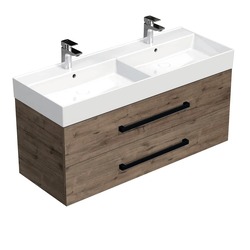 Skříňka s černou úchytkou a dvojumyvadlem SAT Cube Way 120x53x46 cm dub Wellington mat CUBE46C1202DWSAT