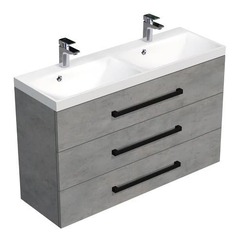 Náhled obrázku: Skříňka s černou úchytkou a dvojumyvadlem SAT Cube Way 120x76,5x40 cm beton mat CUBE2C1203BE 