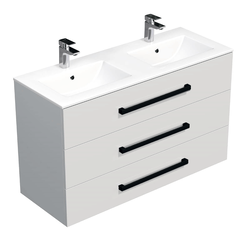 Skříňka s černou úchytkou a dvojumyvadlem SAT Cube Way 120x76,5x46 cm bílá lesk CUBE46C1203BIMOD