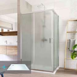 Sprchový kout s vaničkou 100x90 cm Mero Lima chrom ALU, sklo Point - CK82422KM