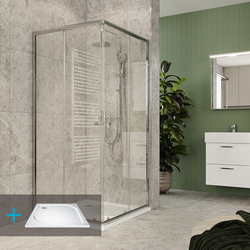 Sprchový kout s vaničkou 90x90x185 cm Mereo Kora Lite, chrom ALU, sklo čiré - CK34123ZM