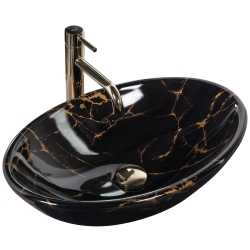 Náhled obrázku: Umyvadlo na desku REA PAMELA 53x33cm Black Marble Shiny - REA-U5067 