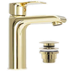 Umyvadlová baterie REA BLOOM zlatá vč. výpusti Click-clack - VÝPRODEJ 3ks