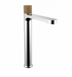 Vysoká umyvadlová baterie SAT Fusion bez výpusti, páka světlé dřevo