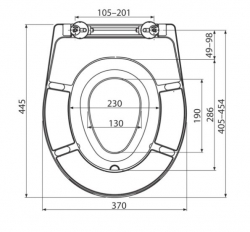 Náhled obrázku:  WC prkénko Alcadrain A603 univerzální s integrovanou vložkou, antibacterial, duroplast - rozměry