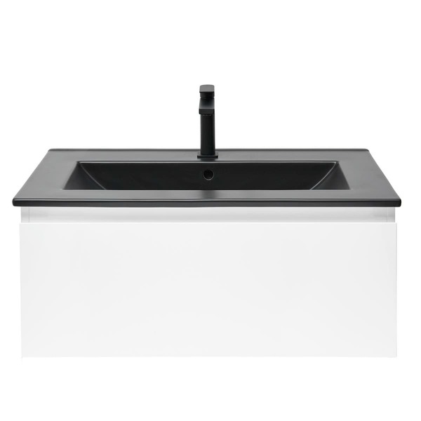 Doplňující obrázek k produktu Skříňka s černým umyvadlem a baterií 1x zásuvka dub matný