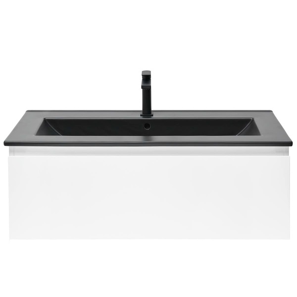 Doplňující obrázek k produktu Skříňka s černým umyvadlem a baterií 1x zásuvka dub matný