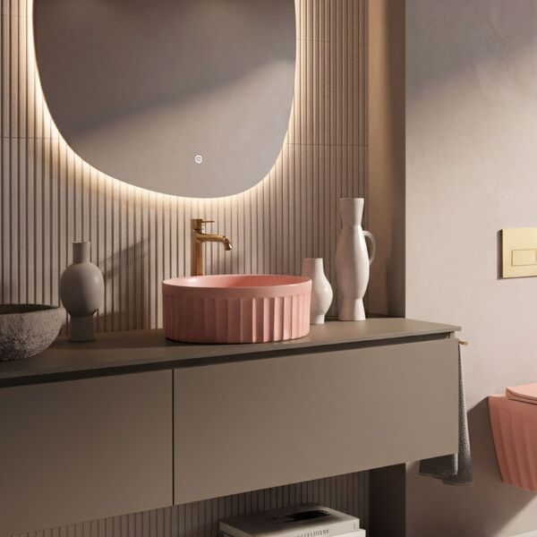 Doplňující obrázek k produktu REA kulaté umyvadlo na desku 38 cm DUO Sweet Pink Matt