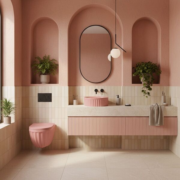 Doplňující obrázek k produktu REA kulaté umyvadlo na desku 38 cm DUO Sweet Pink Matt