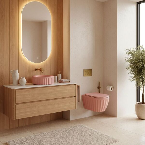 Doplňující obrázek k produktu REA kulaté umyvadlo na desku 38 cm DUO Sweet Pink Matt