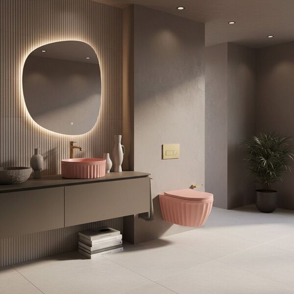 Doplňující obrázek k produktu REA kulaté umyvadlo na desku 38 cm DUO Sweet Pink Matt