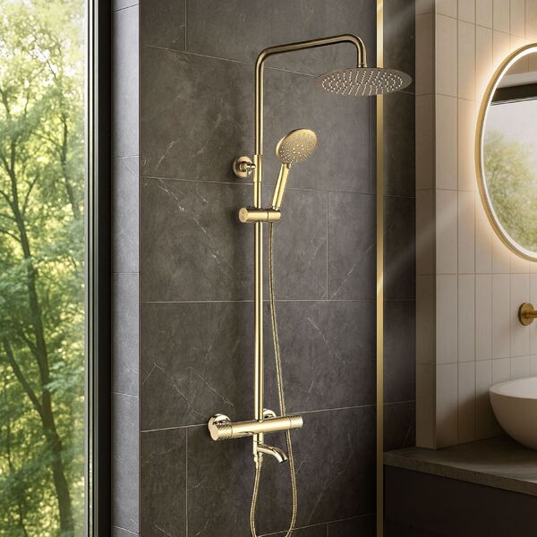 Doplňující obrázek k produktu Vanová sada s termostatem a hlavovu sprchou REA LUNGO Diamond - Gold