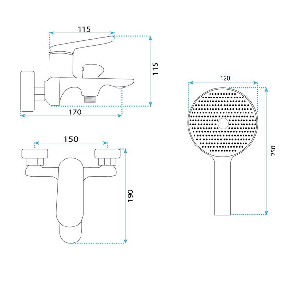 Doplňující obrázek k produktu Vanová baterie se sprchou REA Marco rozteč 150 mm Gun Grey