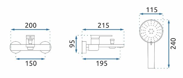 Doplňující obrázek k produktu Vanová baterie se sprchou REA VERSO rozteč 150 mm černá