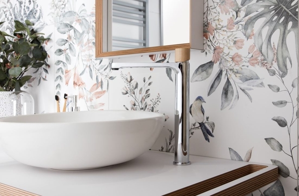 Doplňující obrázek k produktu Vysoká umyvadlová baterie páka světlé dřevo