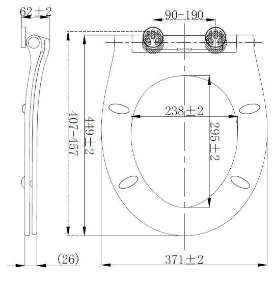 Doplňující obrázek k produktu WC prkénko samosklápěcí Glacera softclose duroplast kulaté - rozměry