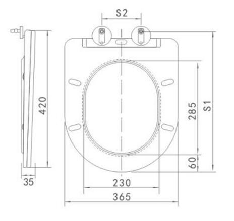 Doplňující obrázek k produktu WC prkénko samosklápěcí SAT Infinitio bílé SATINFP - rozměry