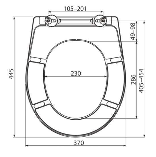 Doplňující obrázek k produktu WC sedátko samosklápěcí Alcadrain A604 Shell Soft-Close, duroplast, antibacterial, flower - rozměry