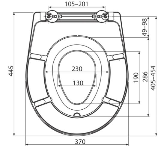Doplňující obrázek k produktu WC prkénko samosklápěcí univerzální s integrovanou vložkou Alcadrain A606 , antibacterial, duroplast - rozměry